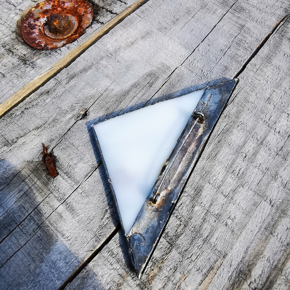 Artisan Created Fused Glass Triangular Brooch Pin - Picture 11 of 14
